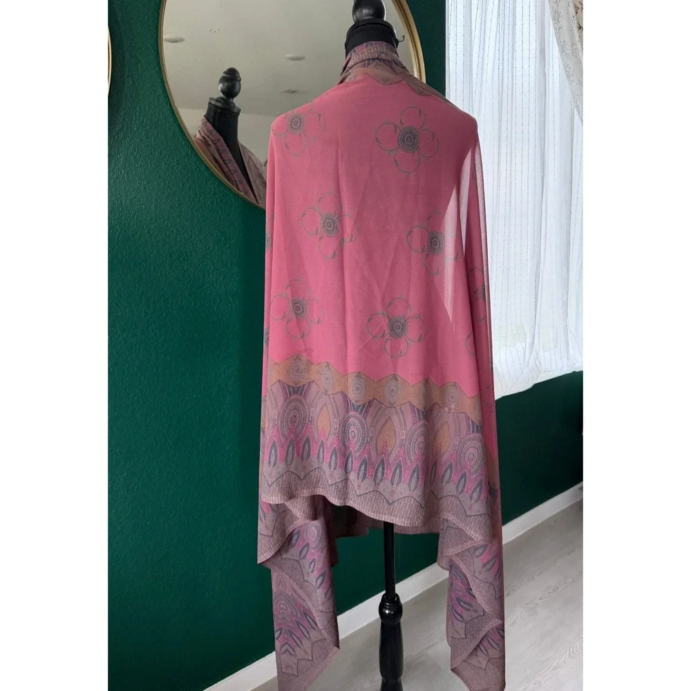 Pink Chiffon Paisley Floral Border Print Sheer Lightweight Wrap Scarf Shawl